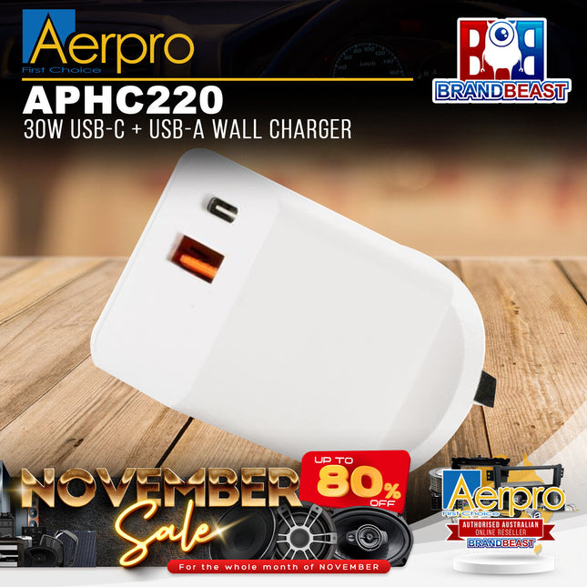 Aerpro APHC220 30W USB-C + USB-A Wall Charger