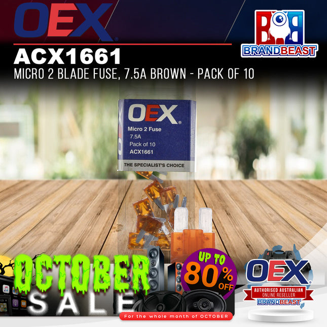 OEX ACX1661 Micro 2 Blade Fuse, 7.5A Brown - Pack of 10
