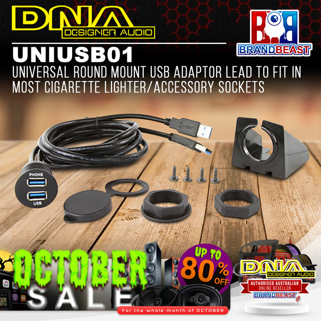 DNA UNIUSB01 Universal Round Mount USB Adaptor Lead To Fit In Most Cigarette Lighter / Accessory Sockets