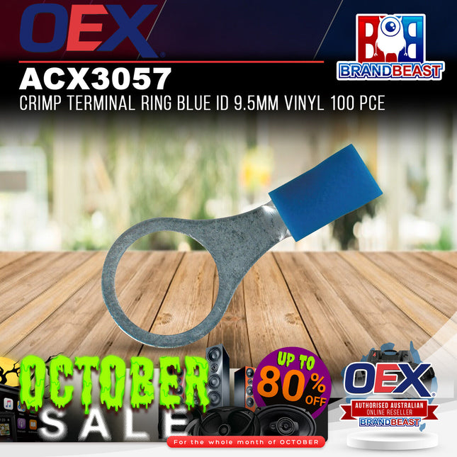 OEX ACX3057 Crimp Terminal Ring Blue ID 9.5mm Vinyl 100 Pce