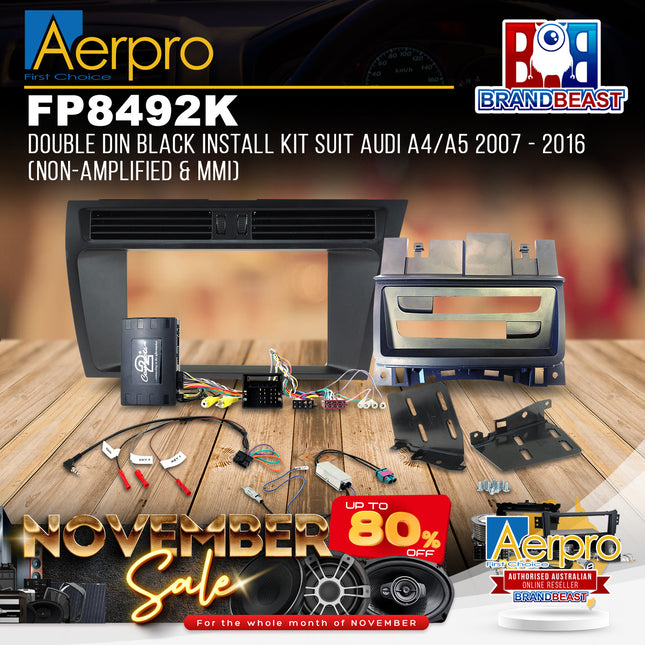 Aerpro FP8492K Double DIN Black Install Kit Suit Audi A4/A5 2007 - 2016
