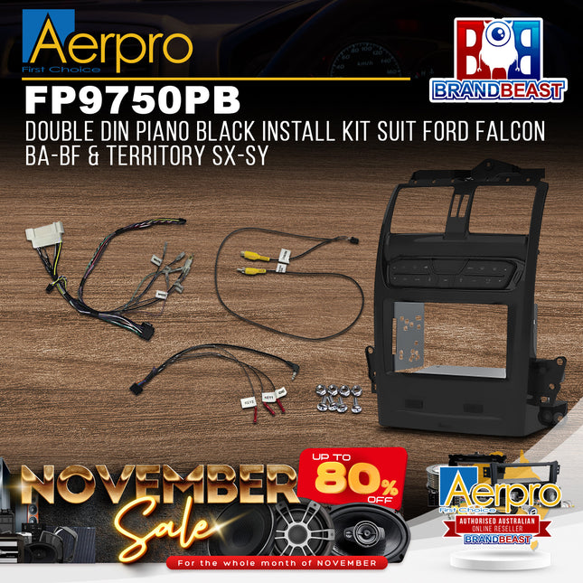 Aerpro FP9750PB Double DIN Piano Black Install Kit Suit Ford Falcon & Territory