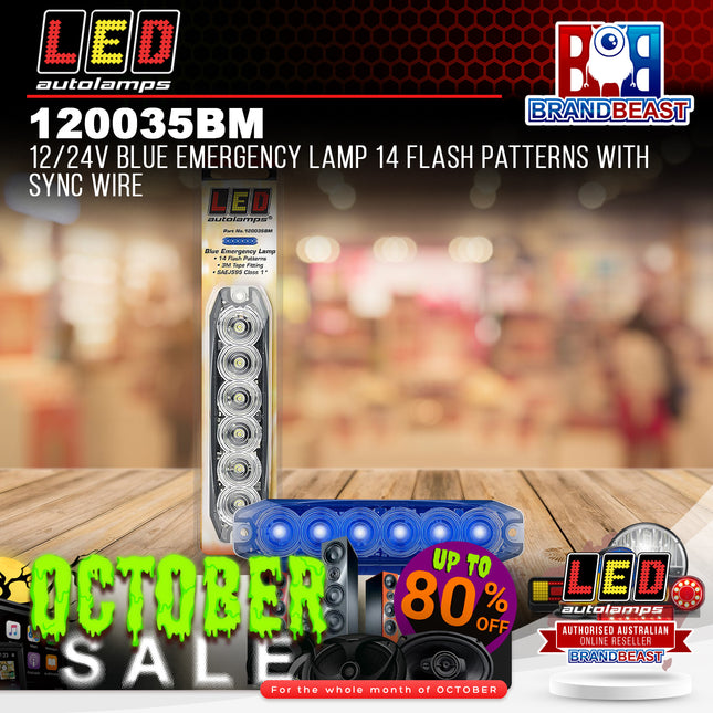 LED Autolamps 120035BM 12/24V Blue Emergency Lamp 14 Flash Patterns Sync Wire