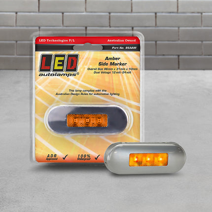 LED Autolamps 86AAM 12/24V Side Marker Amber Lens Coloured LEDs Stainless Steel Bezel