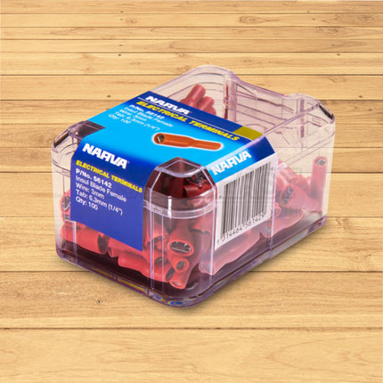 Narva 56142 Red Female Crimp Terminal 6.3 x 0.8mm Blade Connector Vinyl Insulated 100 Pack