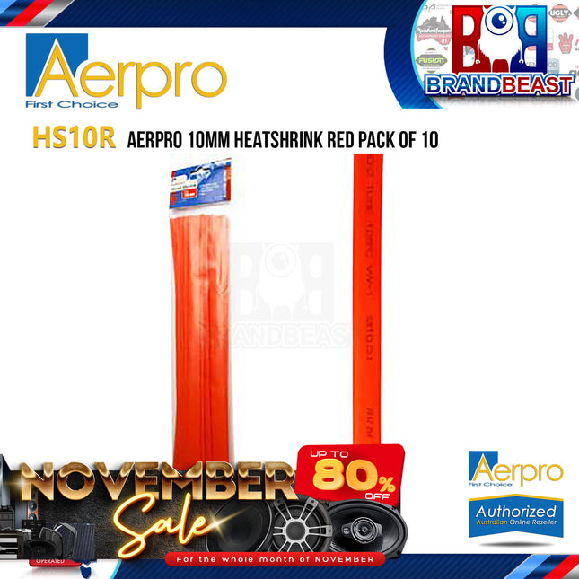 Aerpro HS10R 10mm Heatshrink Red Pack of 10pcs x 30cm