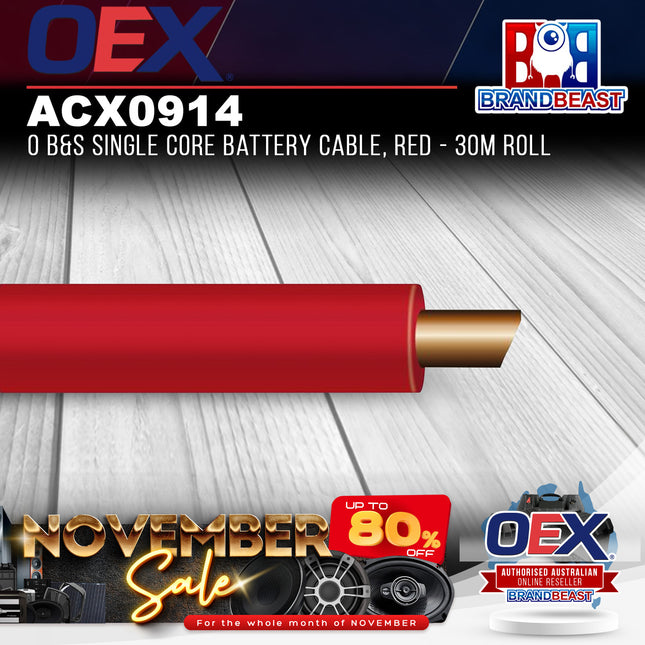 OEX ACX0914 0 B&S Single Core Battery Cable, Red - 30m Roll