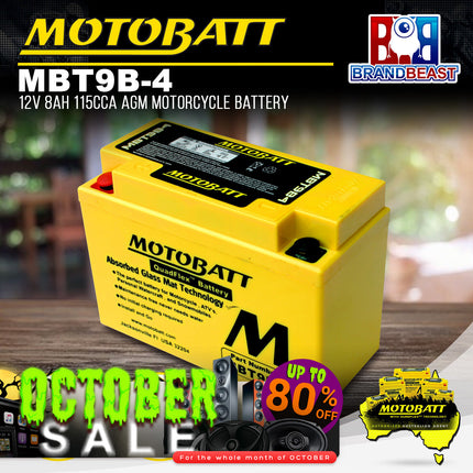 MotoBatt MBT9B-4 12V 8Ah 115CCA AGM Motorcycle Battery With Quadflex Technology