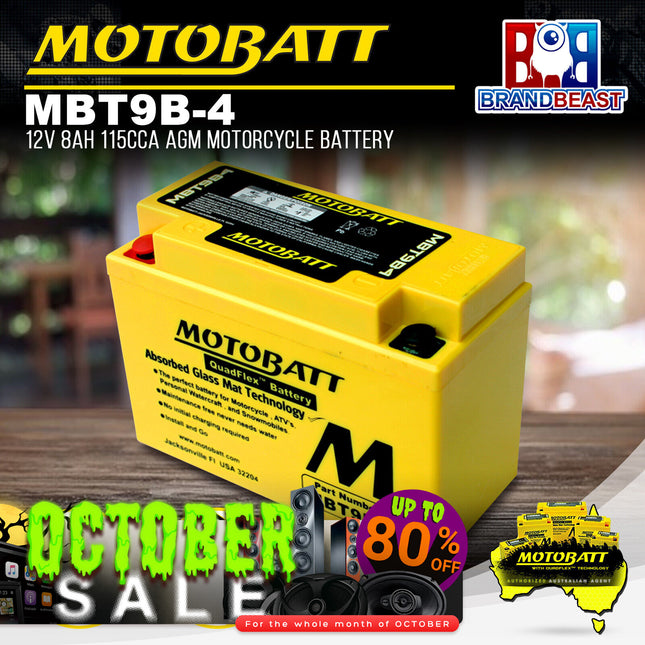 MotoBatt MBT9B-4 12V 8Ah 115CCA AGM Motorcycle Battery With Quadflex Technology