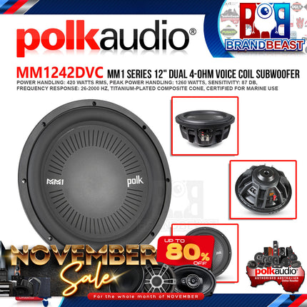 Polk Audio MM1242DVC MM1 Series 12" 1260W Dual Voice Coil Subwoofer with Ultra-Marine Certification