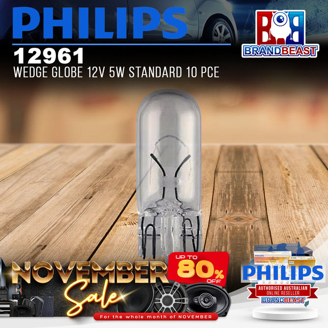 PHILIPS 12961 Wedge Globe 12V 5W Standard 10 Pce