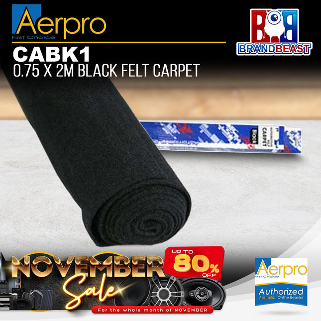 Aerpro CABK1 .75 x 2M Pro Felt Front Runner Carpet - Black
