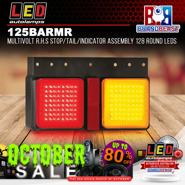 LED Autolamps 125BARMR MultiVolt RHS Stop/Tail/Indicator Assembly 128 Round LEDS