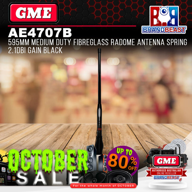 GME AE4707B 595mm Medium Duty Fibreglass Radome Antenna Spring 2.1dbi Gain Black