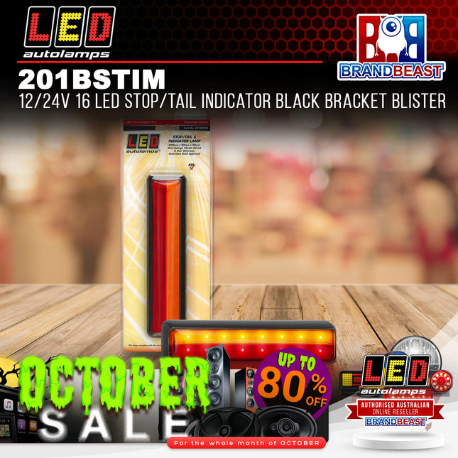 LED Autolamps 201BSTIM 12/24V 16 LED Stop/Tail Indicator Black Bracket Blister