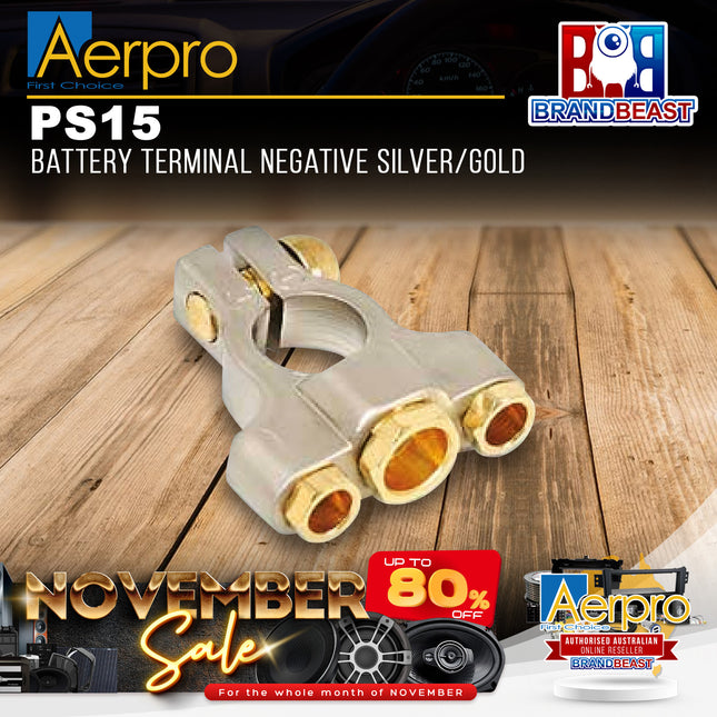 Aerpro PS15 Battery Terminal Negative Silver/Gold (Gold-Plated Bolt)