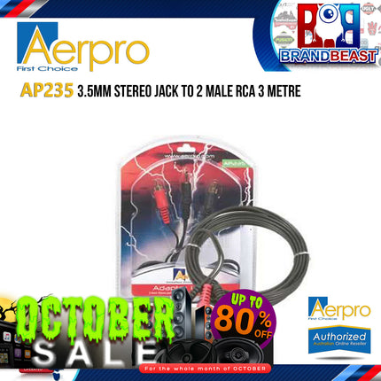 Aerpro AP235 3m 3.5mm Stereo Jack to 2 Male RCA Cable
