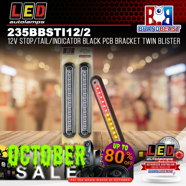 LED Autolamps 235BBSTI12/2 12V Stop/Tail/Indicator Black PCB Bracket TwinBlister