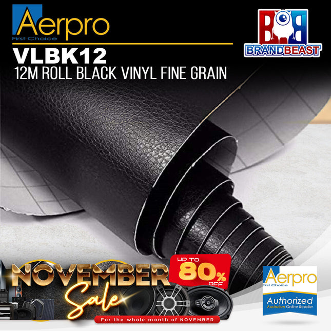Aerpro VLBK12 12M Roll Black Vinyl Fine Grain