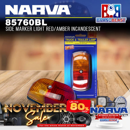 Narva 85760BL Side Marker Light Red/Amber Incandescent