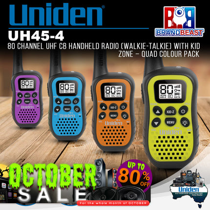 Uniden UH45-4 80 Channel UHF CB Handheld Radio Walkie-Talkie Kid Zone Quad Pack