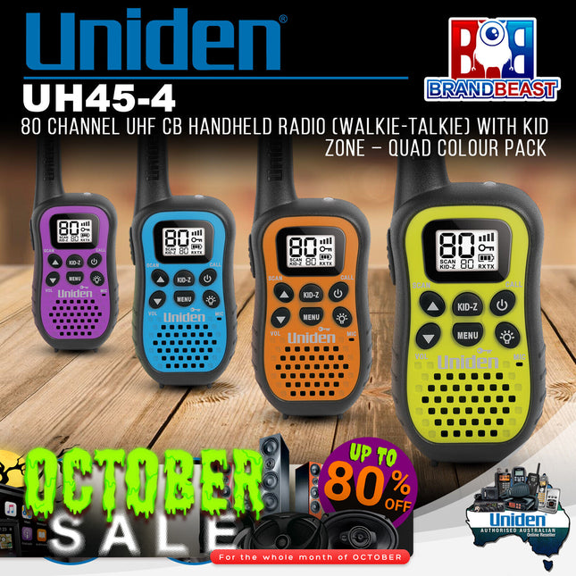 Uniden UH45-4 80 Channel UHF CB Handheld Radio Walkie-Talkie Kid Zone Quad Pack