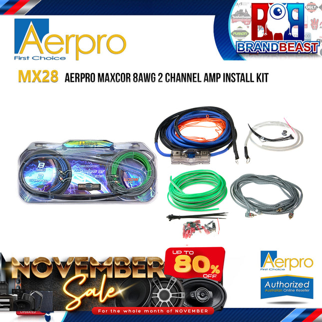 Aerpro MX28 MAXCOR 8AWG 2-Channel Amp Install Kit