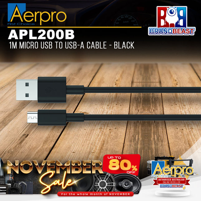 Aerpro APL200B 1M Micro USB To USB-A Cable - Black