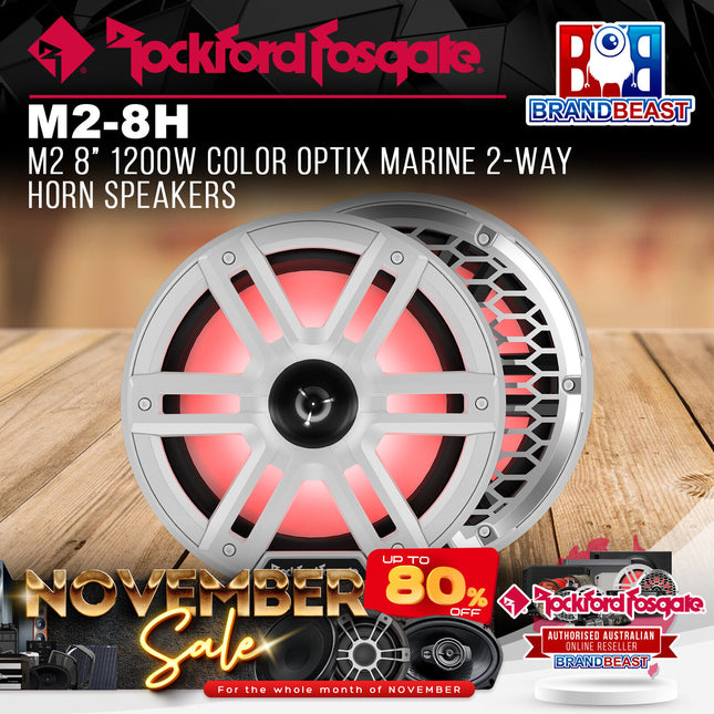 Rockford Fosgate M2-8H M2 8" 1200W Color Optix Marine 2-Way Horn Speakers