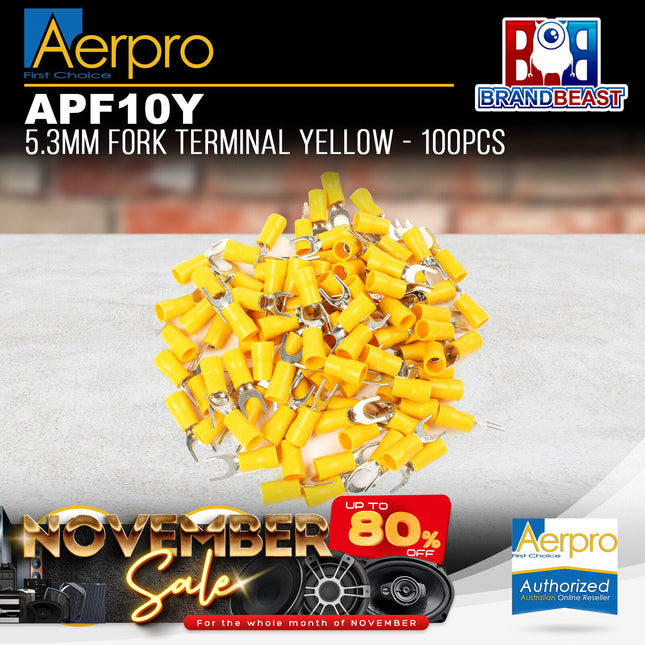 Aerpro APF10Y 5.3mm Yellow Fork Terminal - 100 Pcs.