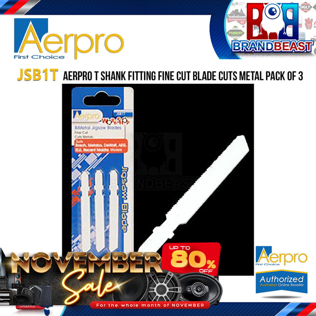 Aerpro JSB1T T Shank Fitting Fine Cut Blade Cuts Metal Pack of 3