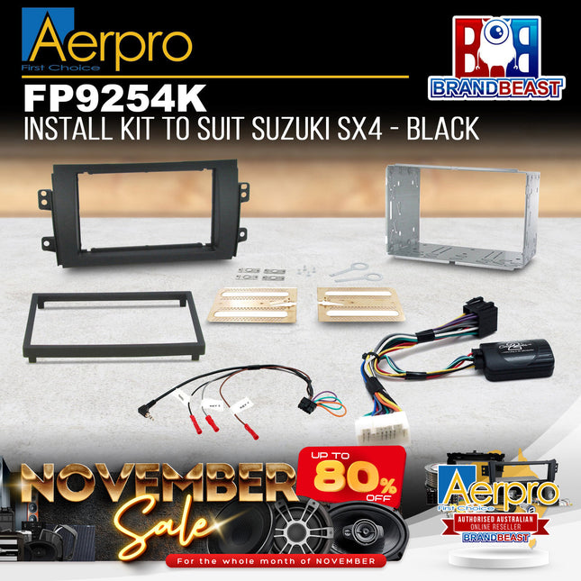 Aerpro FP9254K Double DIN Black Headunit Install Kit Suit Suzuki SX4 2007 - 2013