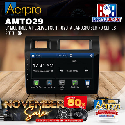 Aerpro AMTO29 9" Multimedia Receiver Suit Toyota Landcruiser 70 Series 2010 - ON