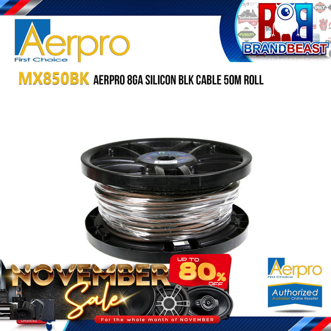 Aerpro MX850BK 8GA MAXCOR Roll Silicon BLK Power Cable - 50M