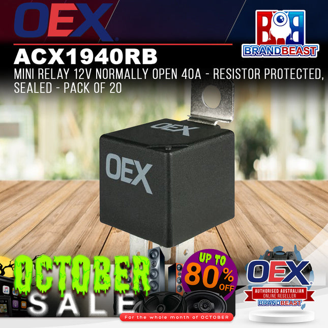 OEX ACX1940RB Mini Relay 12V Normally Open 40A - Resistor Protected, Sealed - Pa