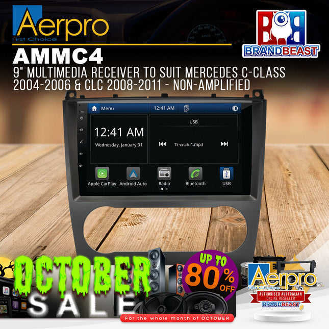 Aerpro AMMC4 9" Multimedia Receiver Suit Mercedes C-Class & CLC (Non-Amplified)