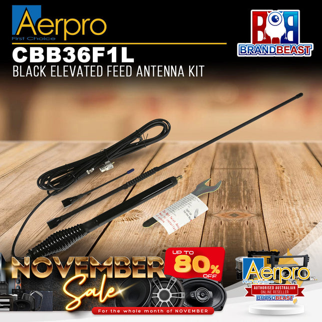 Aerpro CBB36F1L 3dBi/6dBi 477MHz Black Elevated Feed UHF Antenna Kit