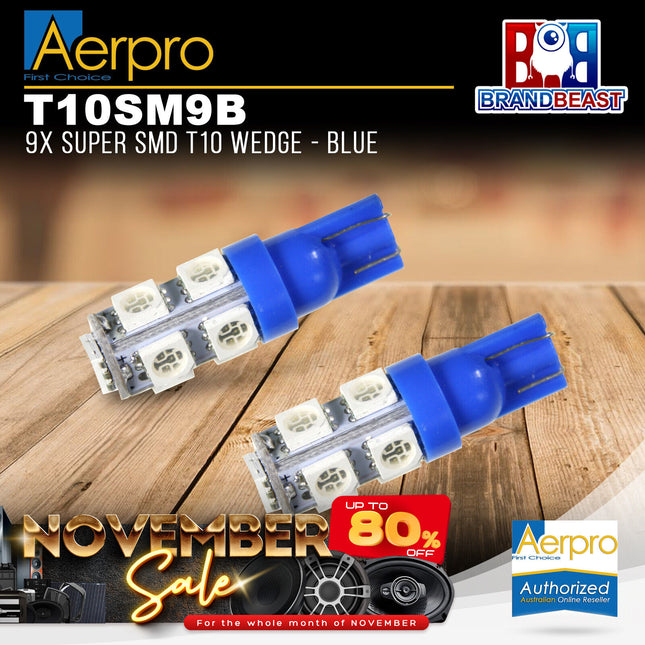 Aerpro T10SM9B 9x Super SMD T10 Wedge - Blue