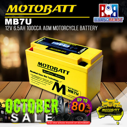 Motobatt MB7U 12V 6.5Ah 100CCA AGM Motorcycle Battery With Quadflex Technology