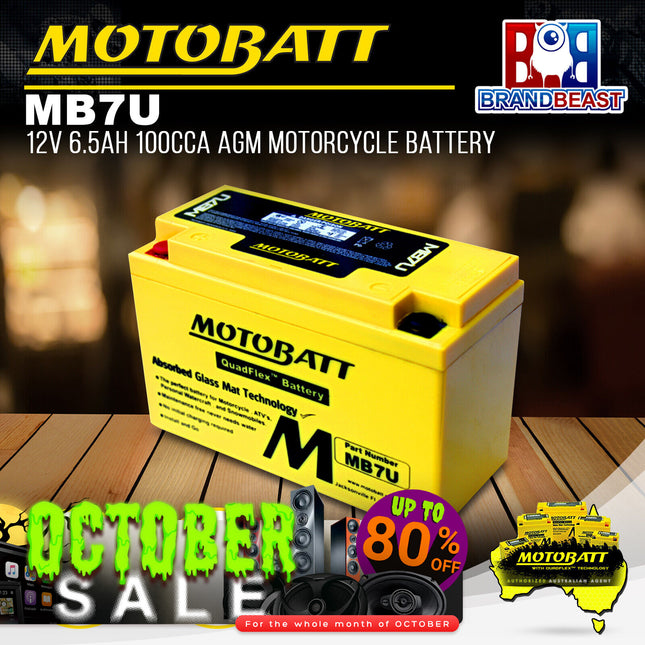 Motobatt MB7U 12V 6.5Ah 100CCA AGM Motorcycle Battery With Quadflex Technology