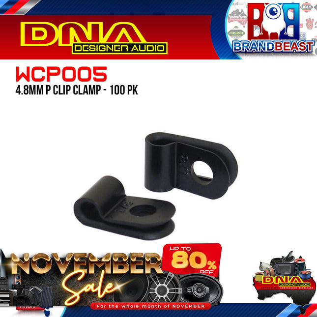 DNA WCP005 4.8mm Black Nylon P Clip Cable Clamps - 100 Pieces
