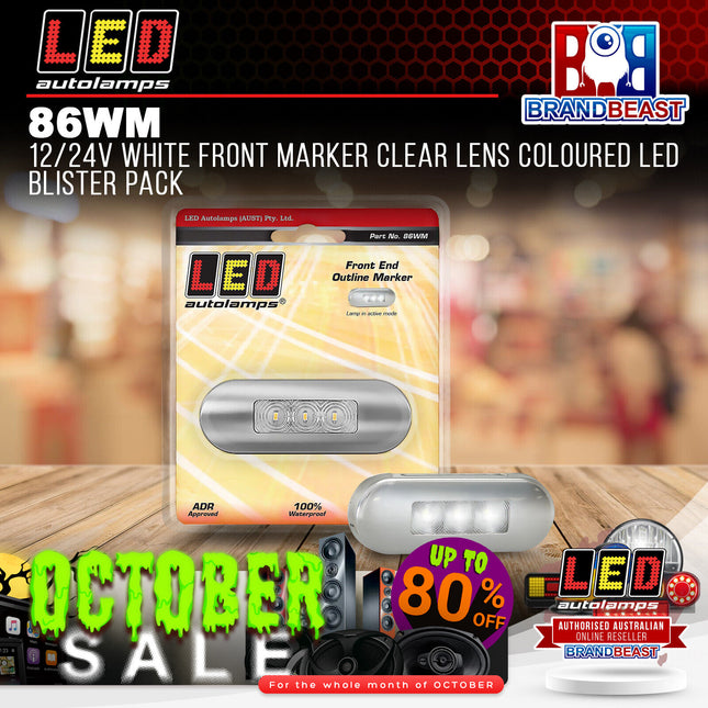LED Autolamps 86WM 12/24V White Front Marker Clear Lens Coloured Blister PacK