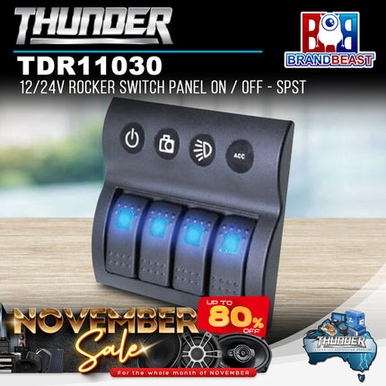 Thunder TDR11030 12/24V Rocker Switch Panel On / Off - SPST