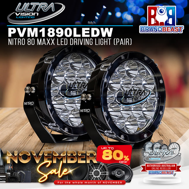 Ultra Vision Lighting PVM1890LEDW4/PR NITRO 80 Maxx LED Driving Light (Pair) - 4500K & Black