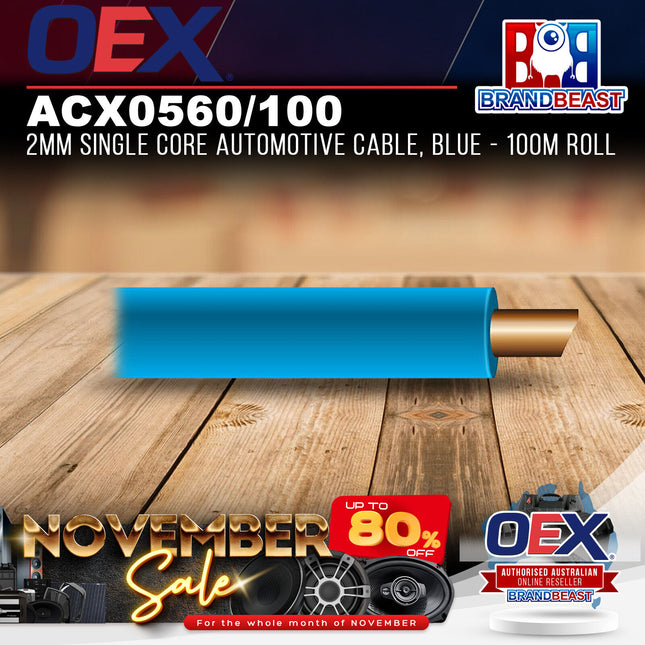 OEX ACX0560/100 2mm Single Core Automotive Cable, Blue - 100m Roll