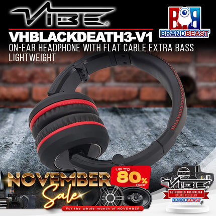 Vibe VHBLACKDEATH3-V1 On-Ear Headphone With Flat Cable Extra Bass Lightweight