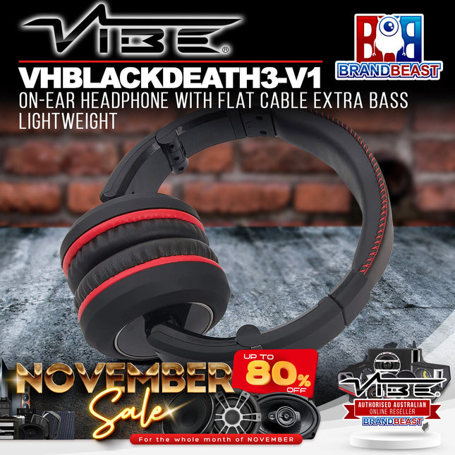 Vibe VHBLACKDEATH3-V1 On-Ear Headphone With Flat Cable Extra Bass Lightweight
