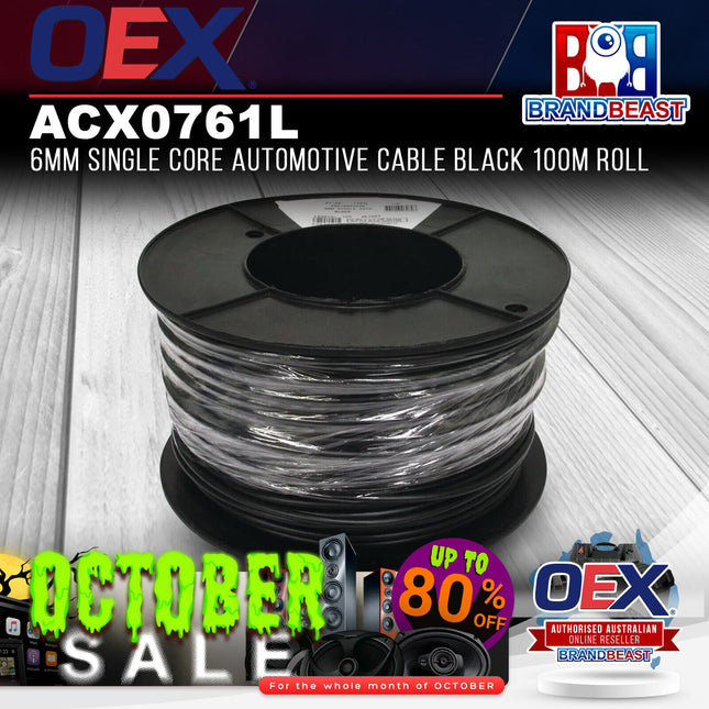 OEX ACX0761L 6mm Single Core Automotive Cable Black 100m Roll