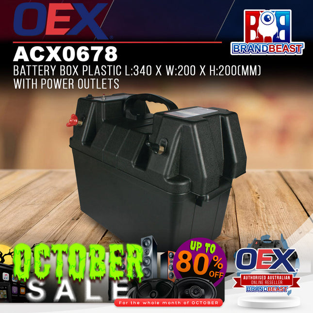 OEX ACX0678 Plastic Battery Box With Power Outlets (340 x 200 x 200mm)