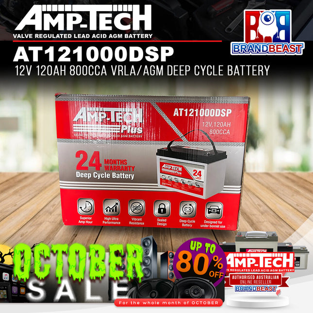 Amp-Tech AT121000DSP 12V 120Ah 800CCA VRLA/AGM Plus Deep Cycle Battery